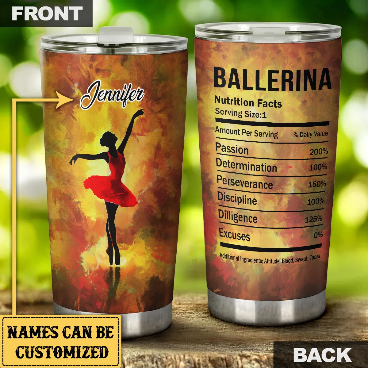Personalized Ballerina Nutrition Facts Tumbler