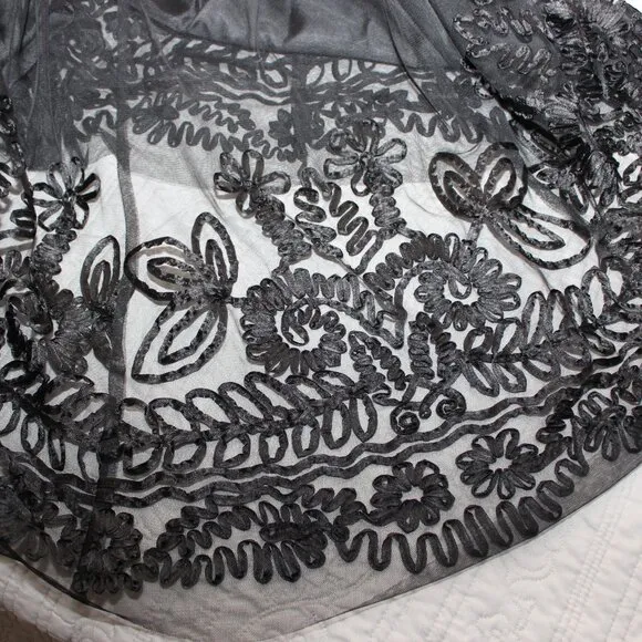 Peter Nygard Womens Black Tulle Ribbon Embroidery Long Skirt Size 6 Dark Fairy