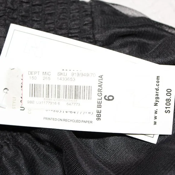 Peter Nygard Womens Black Tulle Ribbon Embroidery Long Skirt Size 6 Dark Fairy