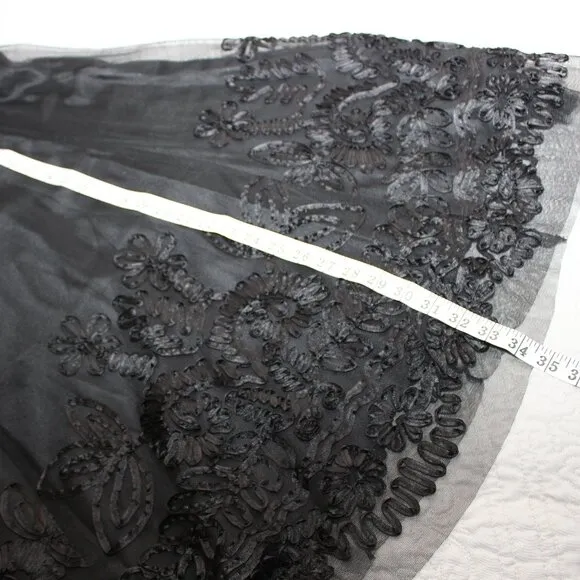 Peter Nygard Womens Black Tulle Ribbon Embroidery Long Skirt Size 6 Dark Fairy