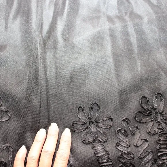 Peter Nygard Womens Black Tulle Ribbon Embroidery Long Skirt Size 6 Dark Fairy
