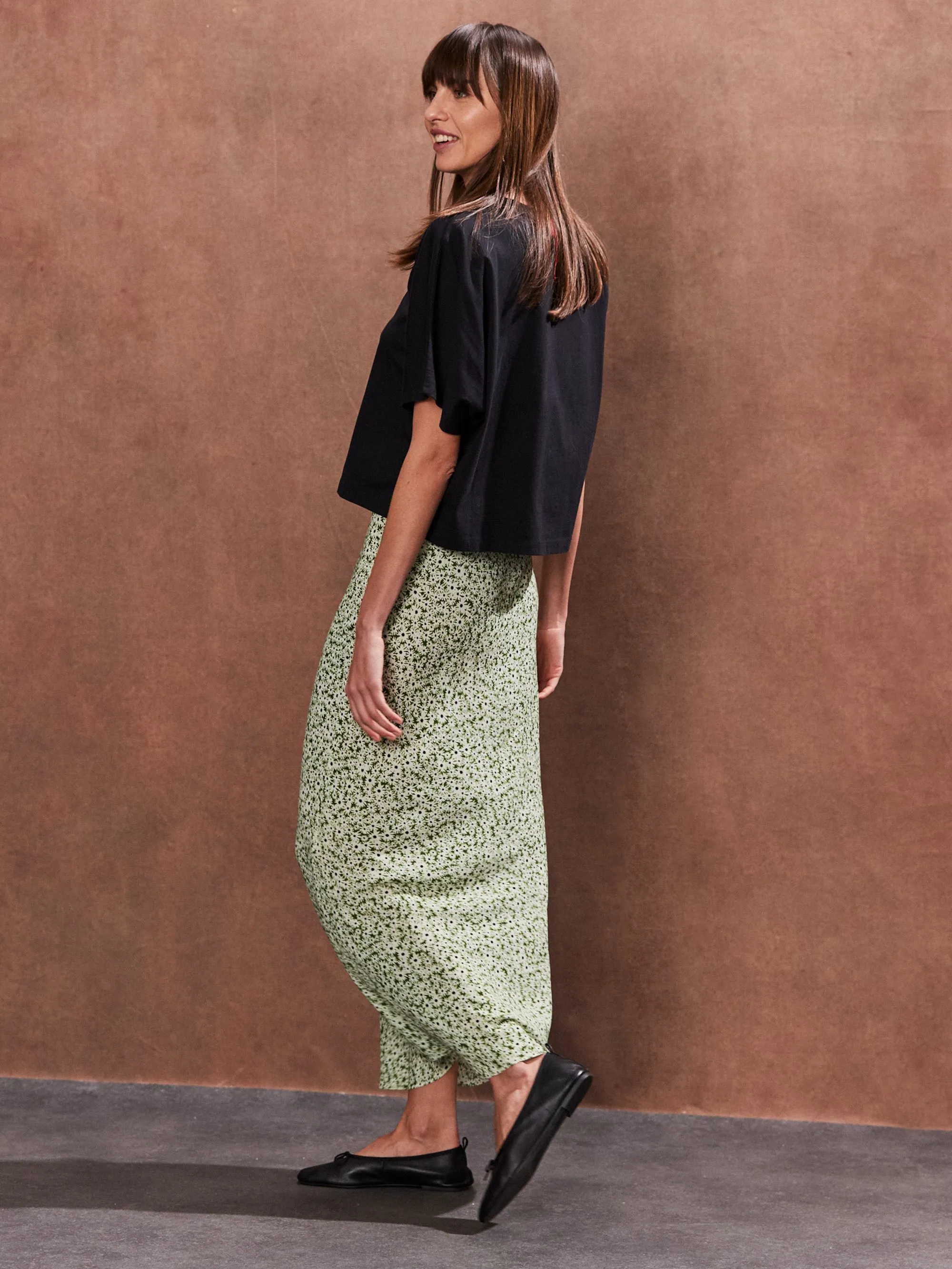 Petite Green Ditsy Bias Cut Maxi Skirt