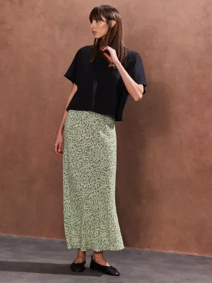 Petite Green Ditsy Bias Cut Maxi Skirt