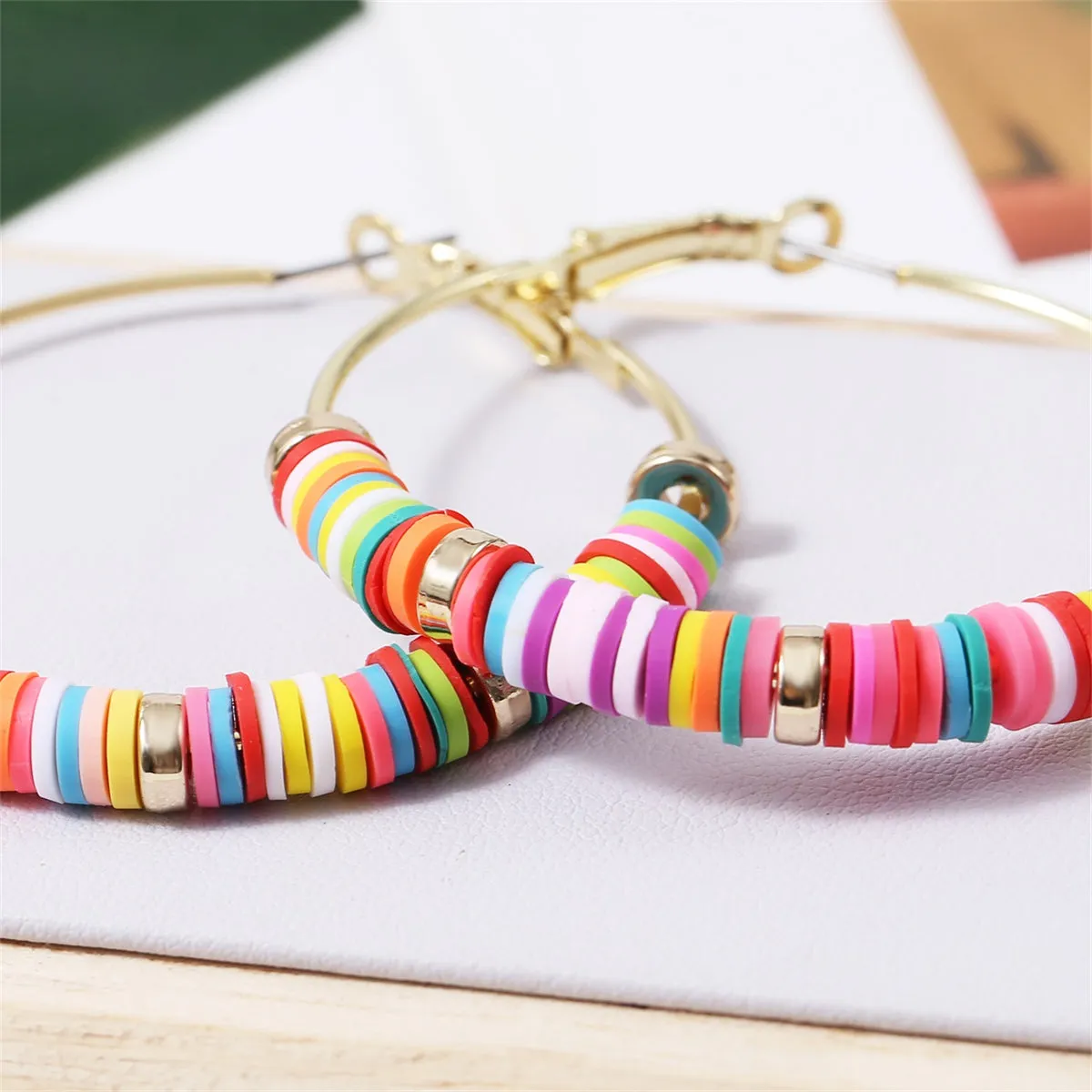 Pink & Red Polymer Clay 18K Gold-Plated Hoop Earrings