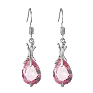 Pink Crystal & Silver-Plated Hook Drop Earrings