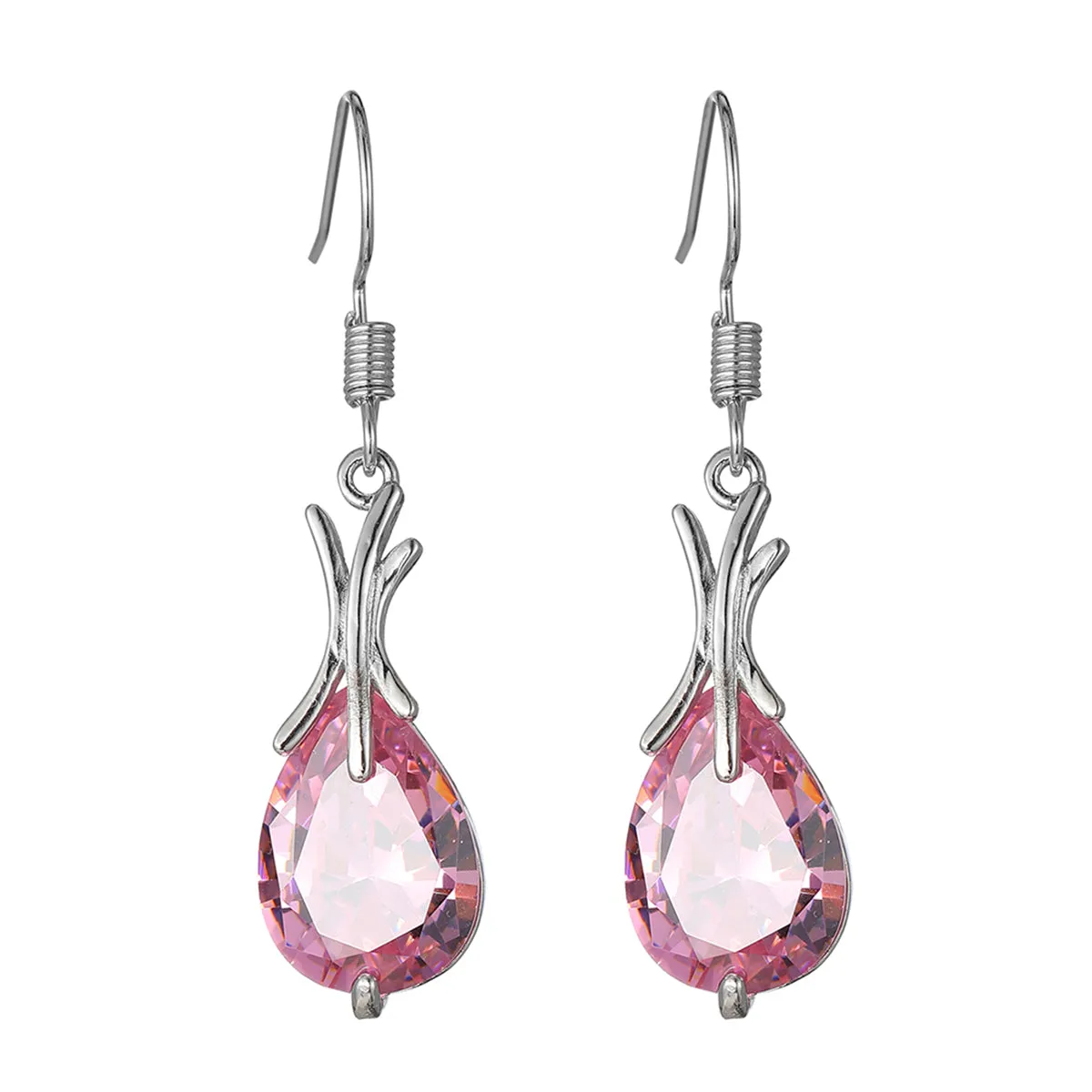 Pink Crystal & Silver-Plated Hook Drop Earrings