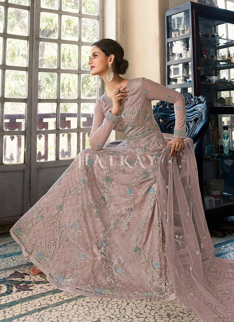 Pink Embroidered Traditional Net Anarkali Suit