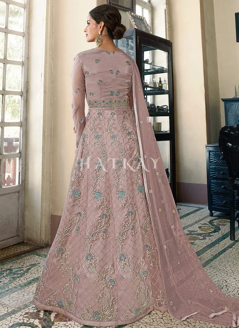 Pink Embroidered Traditional Net Anarkali Suit