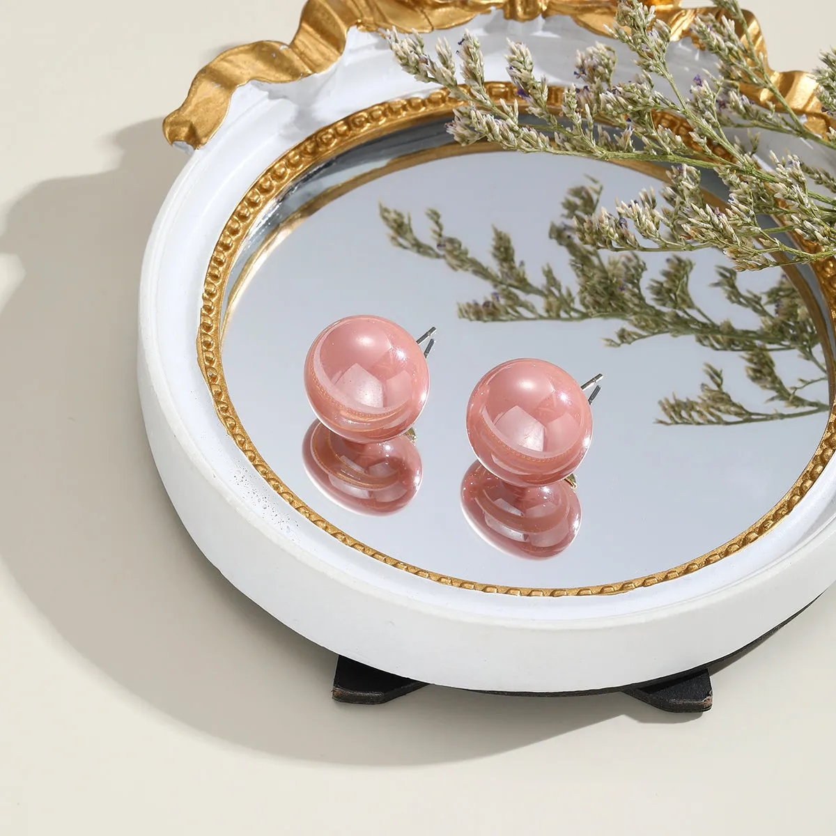 Pink Pearl Stud Earrings