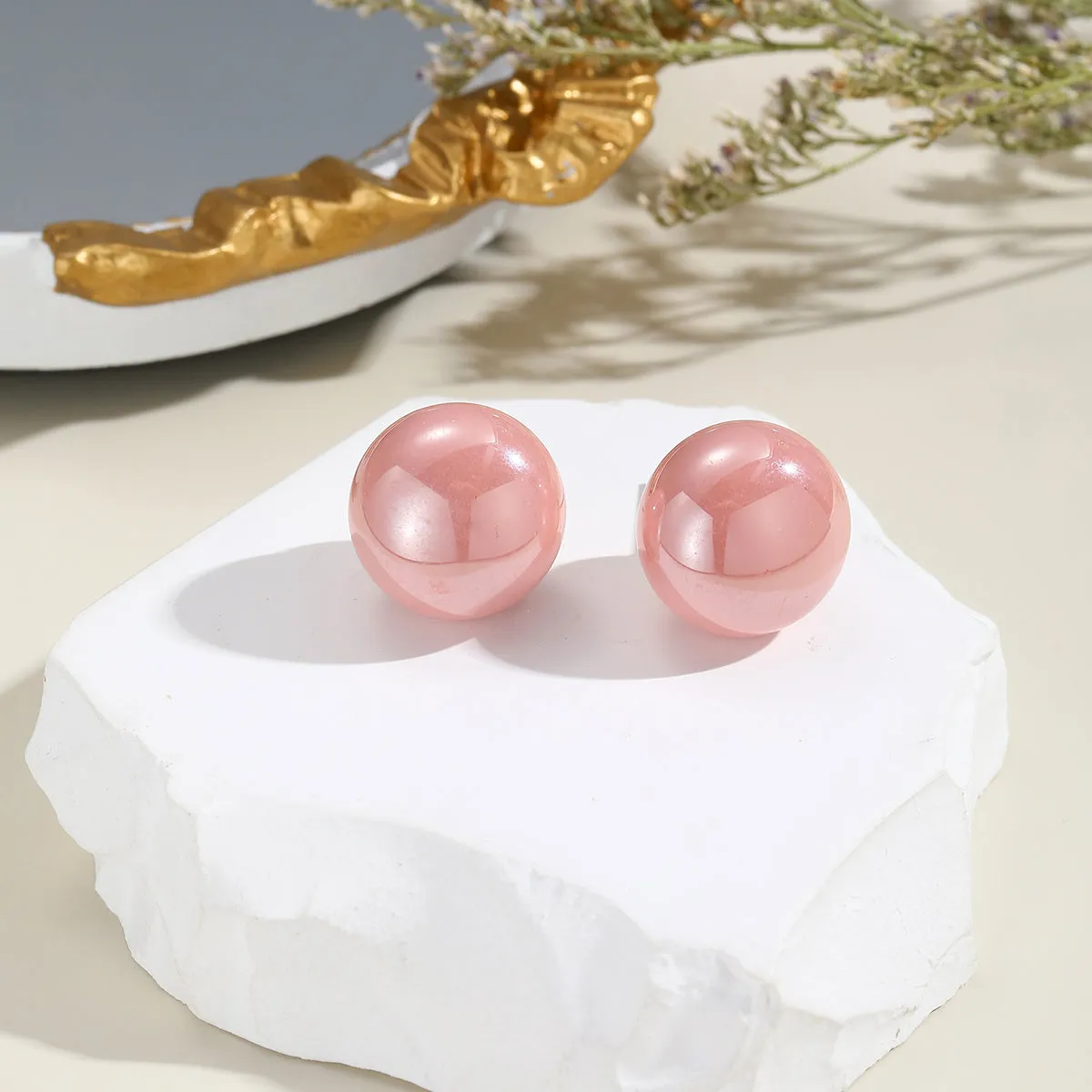 Pink Pearl Stud Earrings