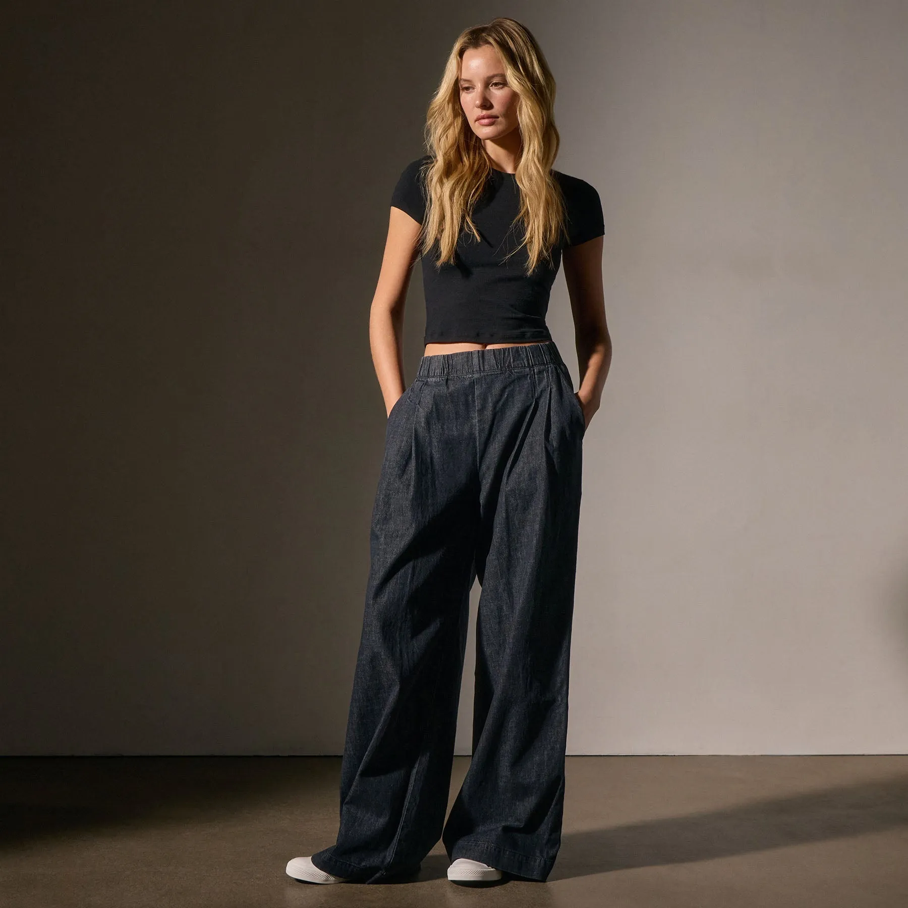 Pleated Denim Pant - Black Enzyme Wash