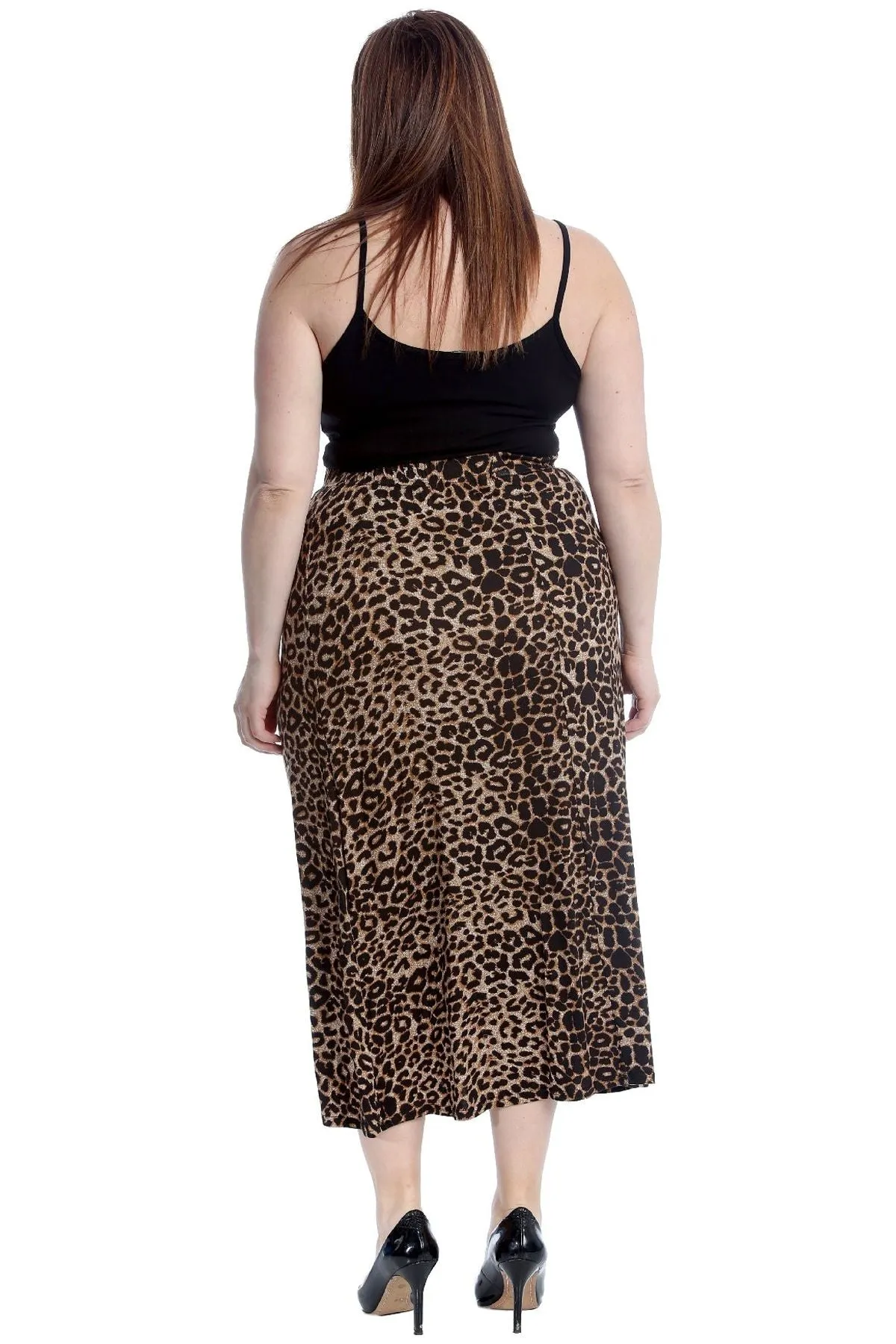 Plus Size Leopard Print Long Maxi Skirt