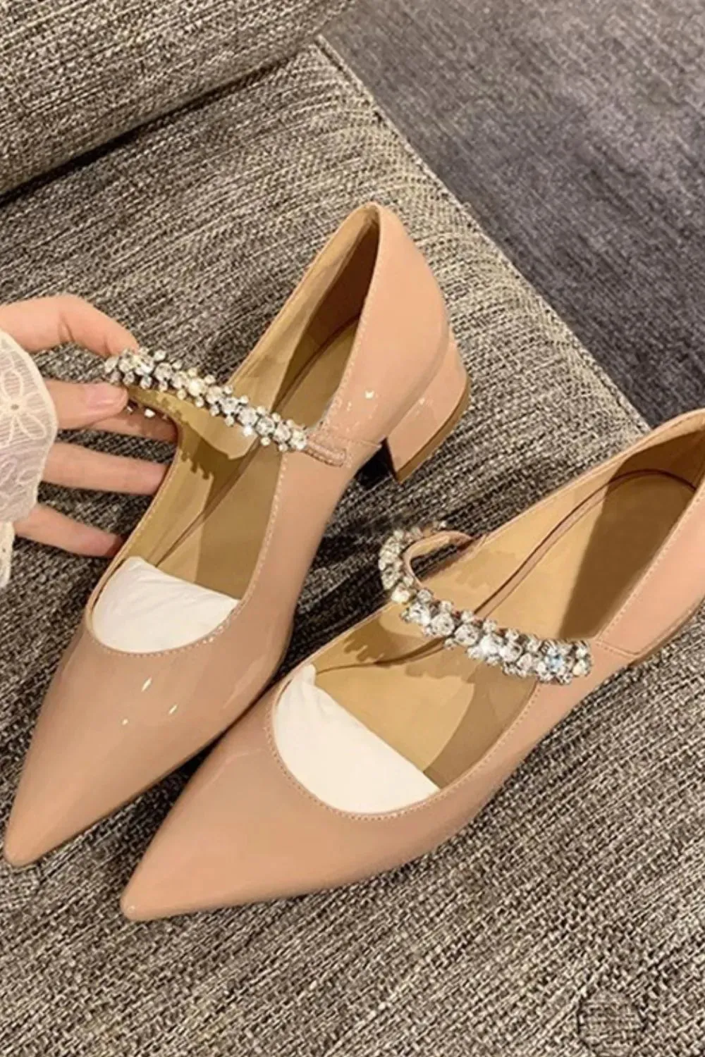 Point Toe Block Heels Slip-Ons