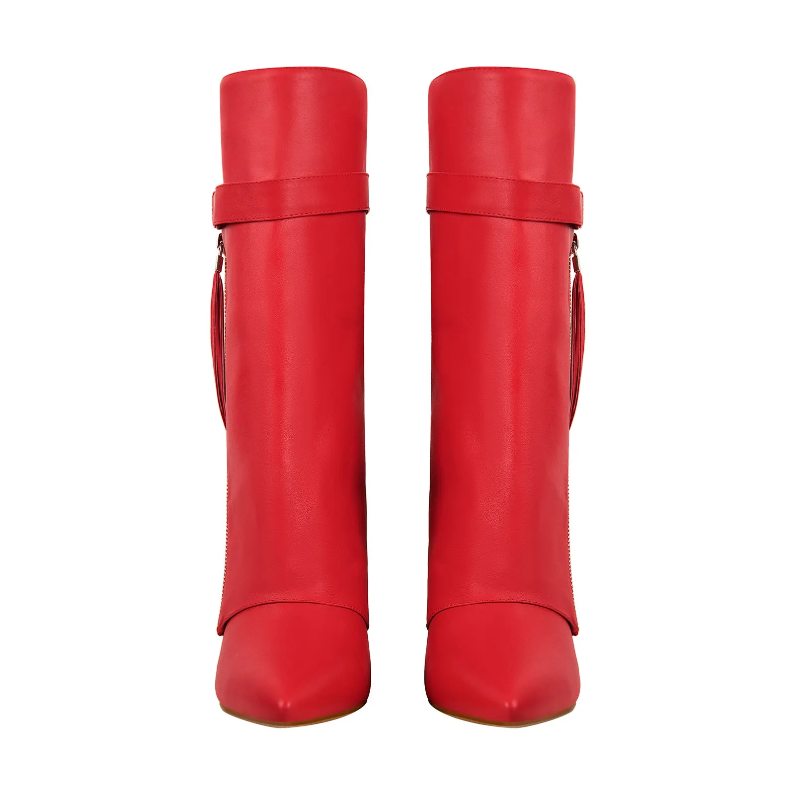 Pointed Toe Side Tassel Zipper Fold Over Boots