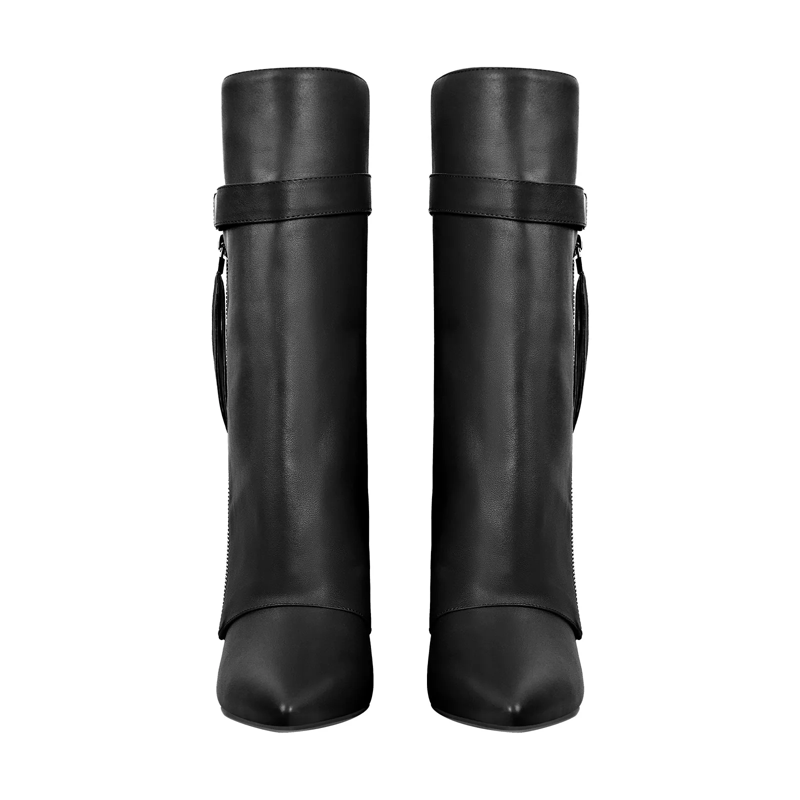 Pointed Toe Side Tassel Zipper Fold Over Boots