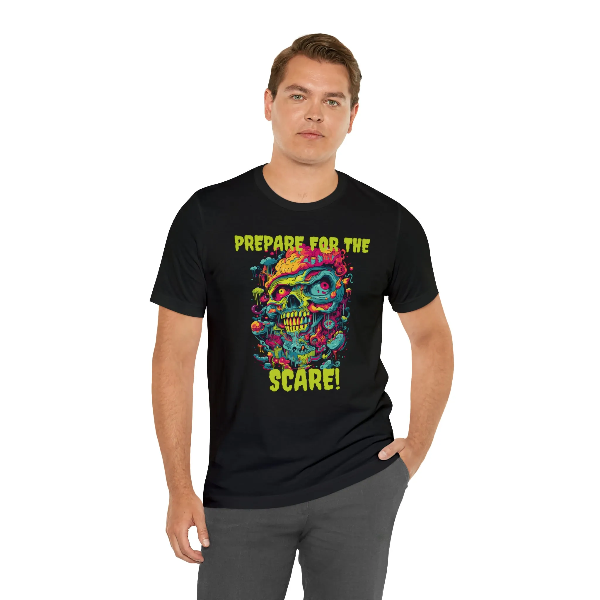 Prepare for the Scare T-Shirt | Psychedelic Scary Face Tee |  Bella Canvas 3001Unisex | Spooky Short Sleeve Tshirt