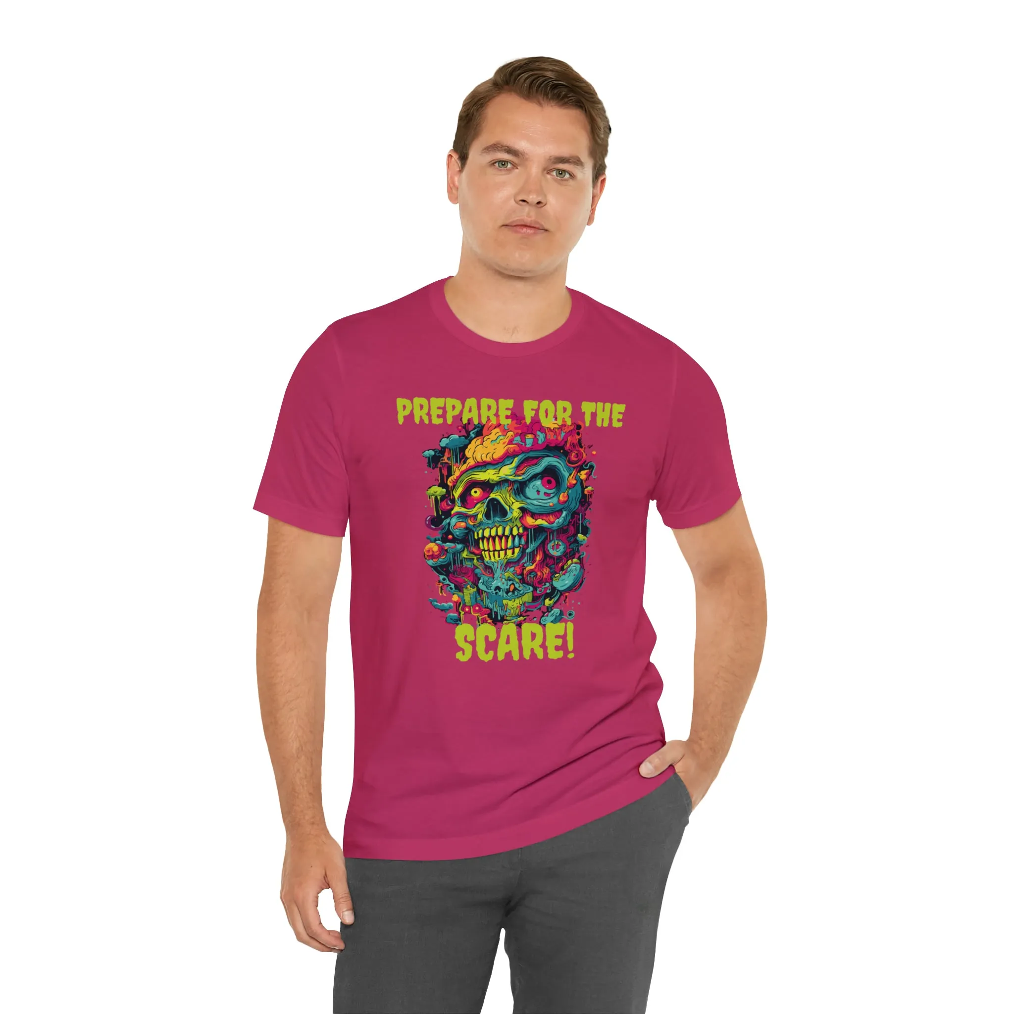 Prepare for the Scare T-Shirt | Psychedelic Scary Face Tee |  Bella Canvas 3001Unisex | Spooky Short Sleeve Tshirt