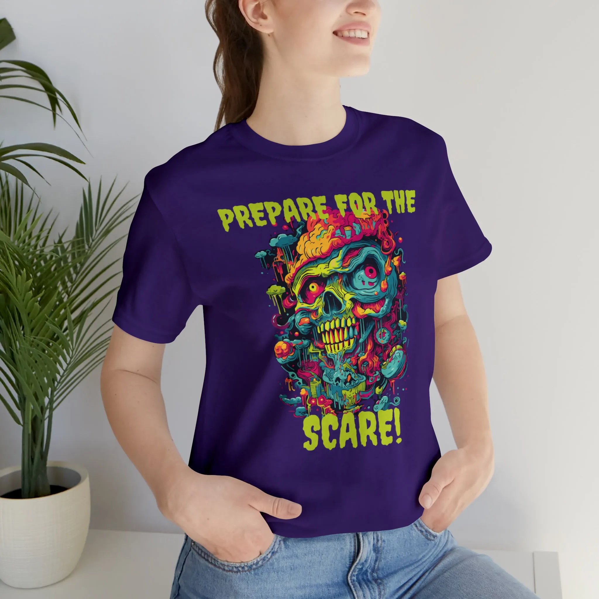 Prepare for the Scare T-Shirt | Psychedelic Scary Face Tee |  Bella Canvas 3001Unisex | Spooky Short Sleeve Tshirt
