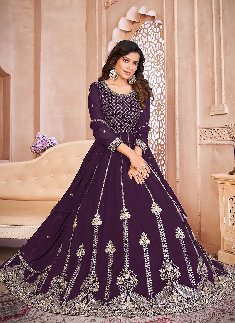 Purple Sequence Embroidery Traditional Anarkali Suit