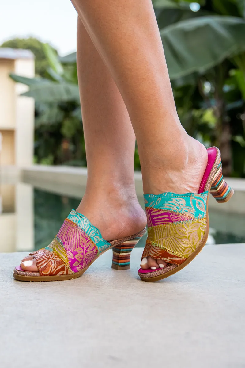 Queen Retro Tropical Embossed Leather Sandal