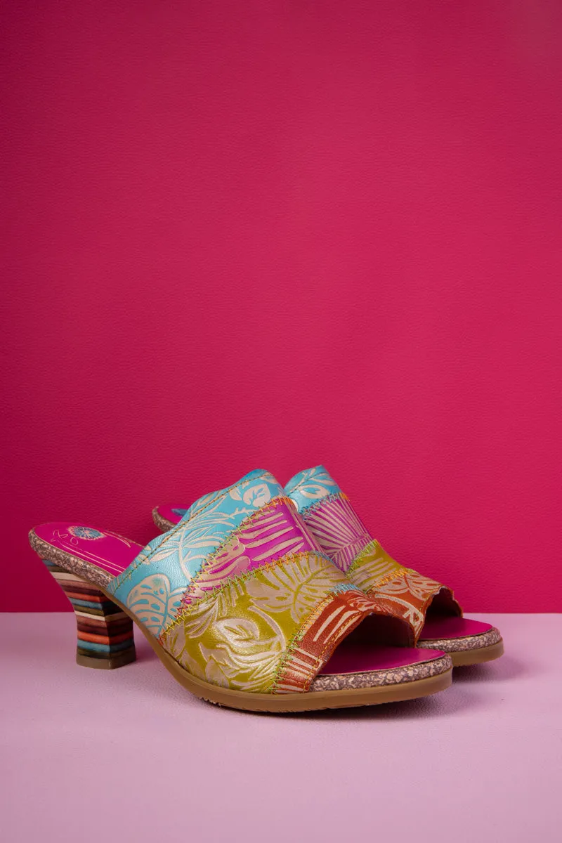 Queen Retro Tropical Embossed Leather Sandal