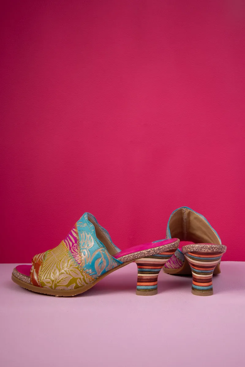 Queen Retro Tropical Embossed Leather Sandal