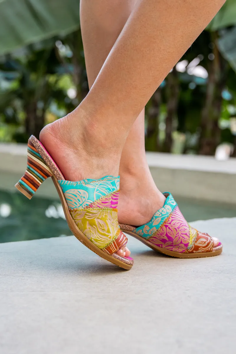 Queen Retro Tropical Embossed Leather Sandal