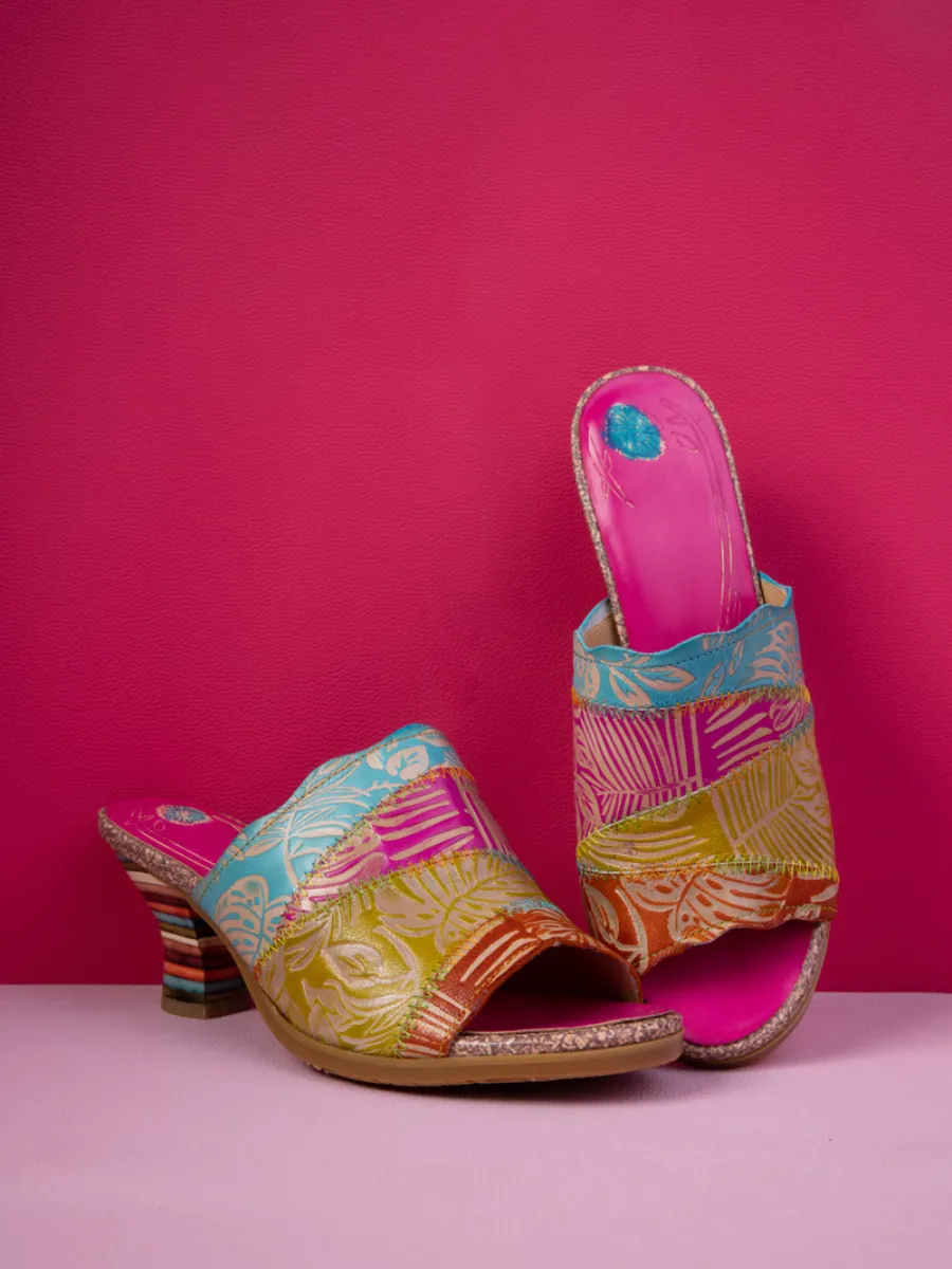 Queen Retro Tropical Embossed Leather Sandal