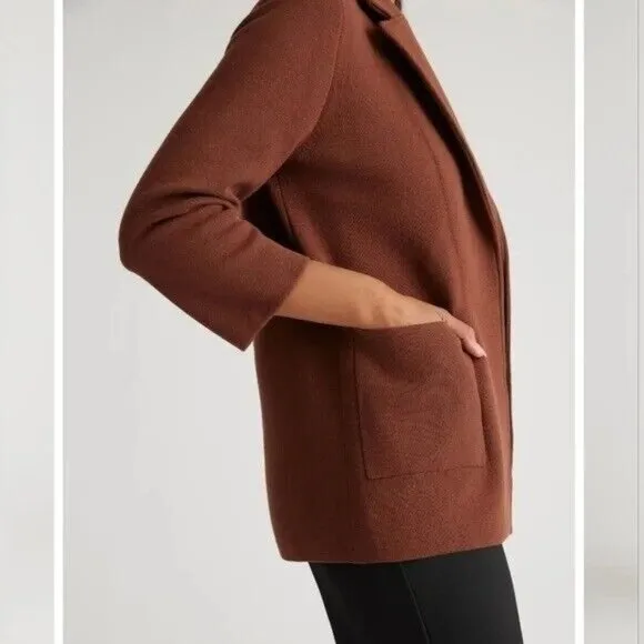Quince 100% Organic Cotton Knit Blazer Brown Women's Medium Pockets