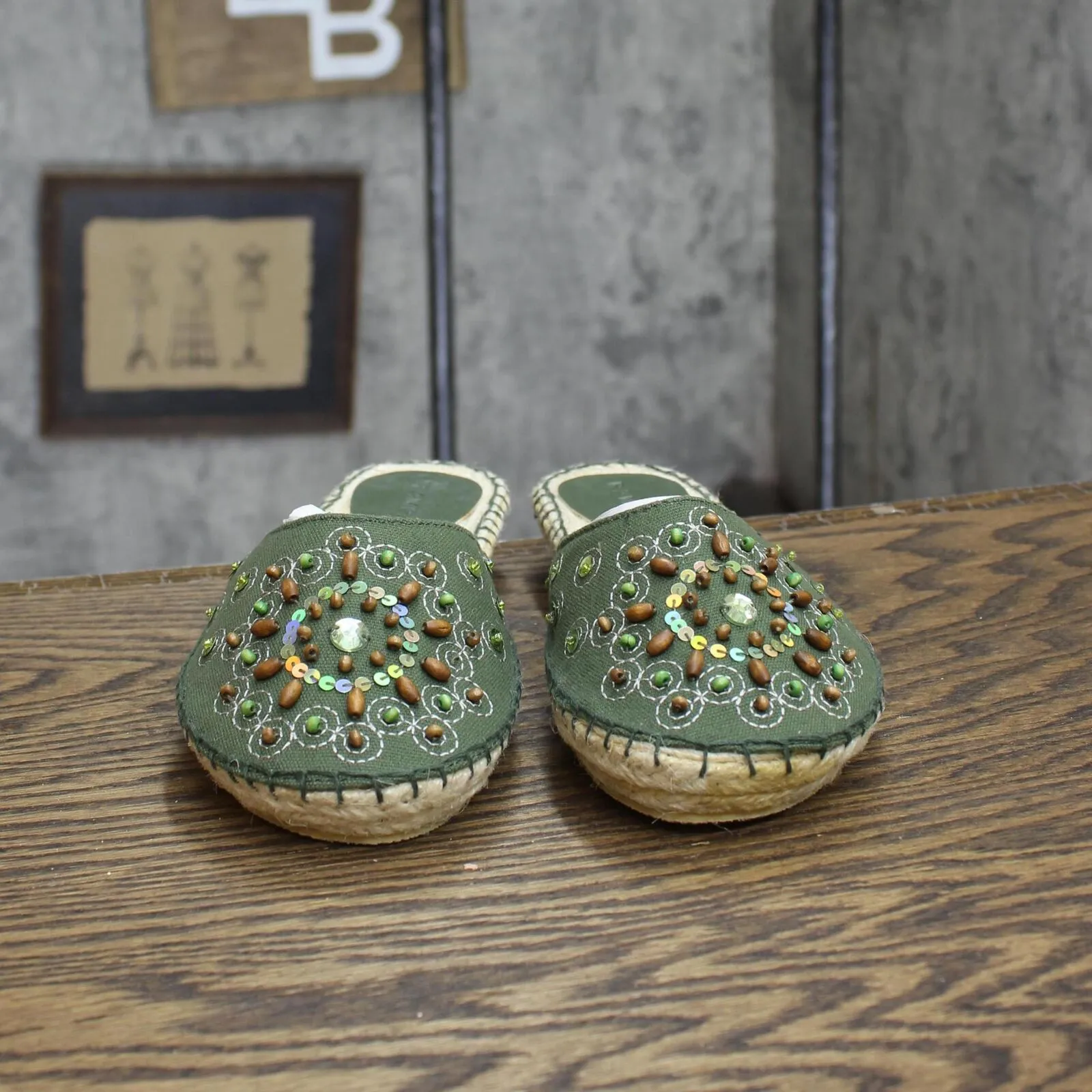 Rampage Womens Vintage Kasey Slip On Embellished Flats 167416745a4e70 Green 6M