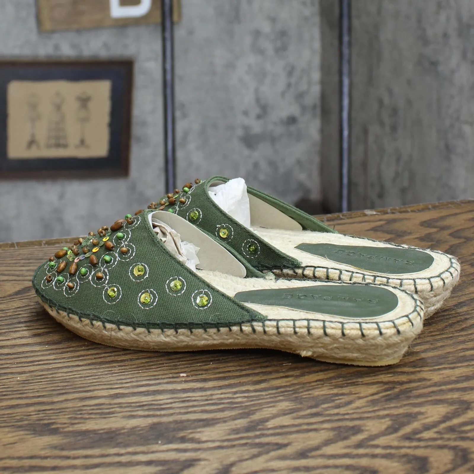 Rampage Womens Vintage Kasey Slip On Embellished Flats 167416745a4e70 Green 6M