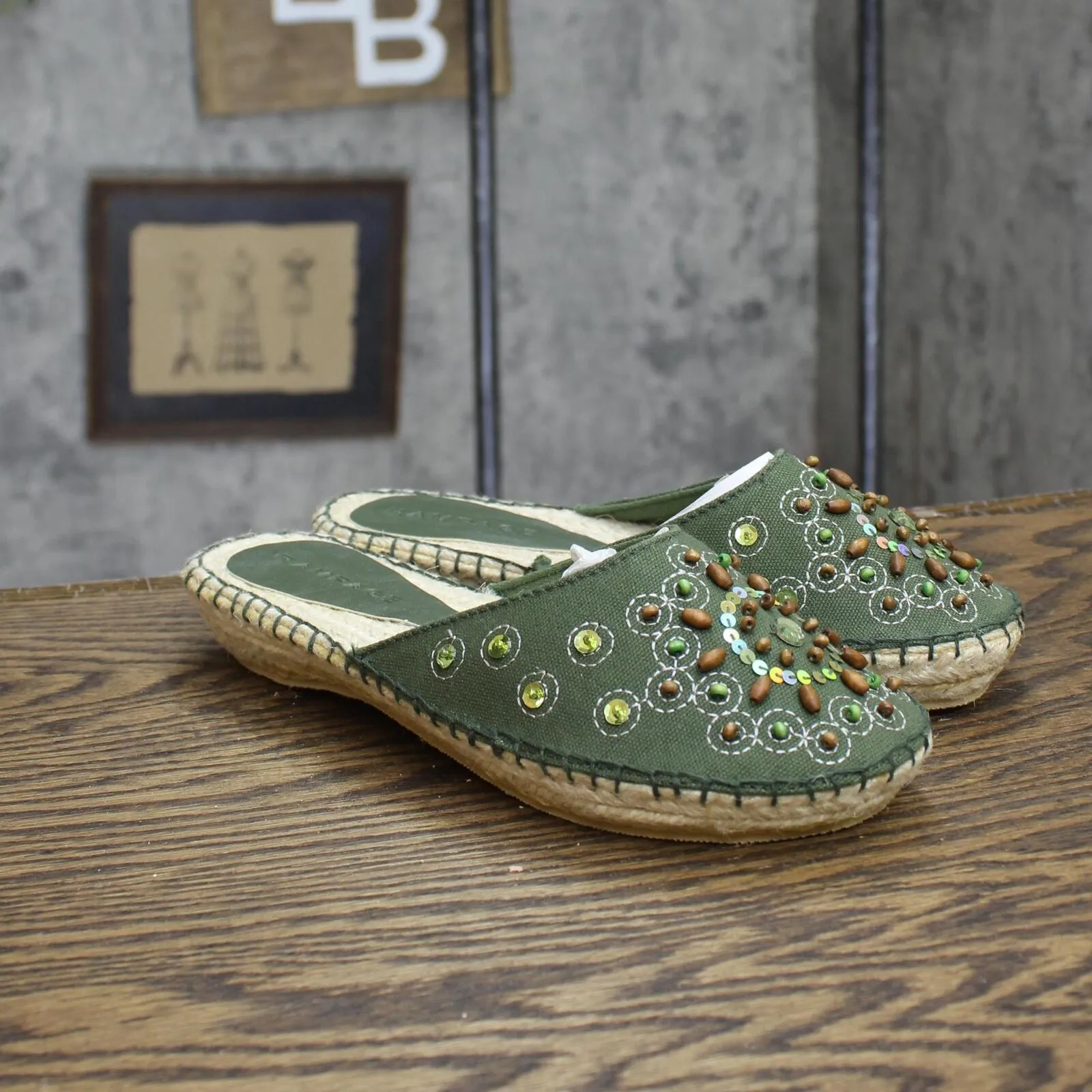 Rampage Womens Vintage Kasey Slip On Embellished Flats 167416745a4e70 Green 6M