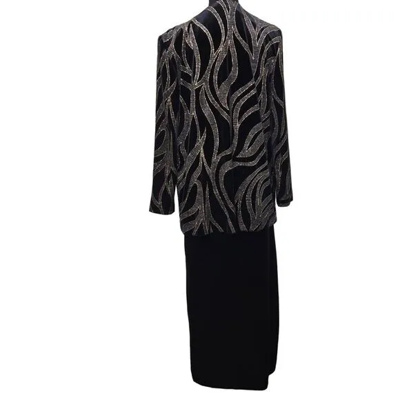 R&amp;M Richards Women's 2 pc Formal Jacket Set w/Skirt Accent w/Gold-Silver Sz 10P