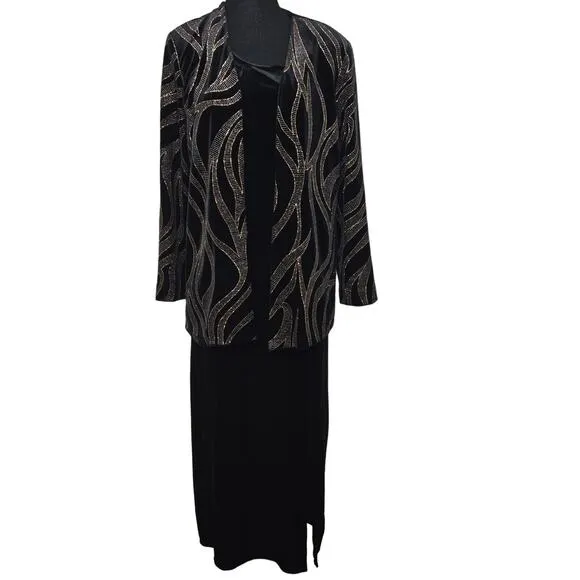 R&amp;M Richards Women's 2 pc Formal Jacket Set w/Skirt Accent w/Gold-Silver Sz 10P