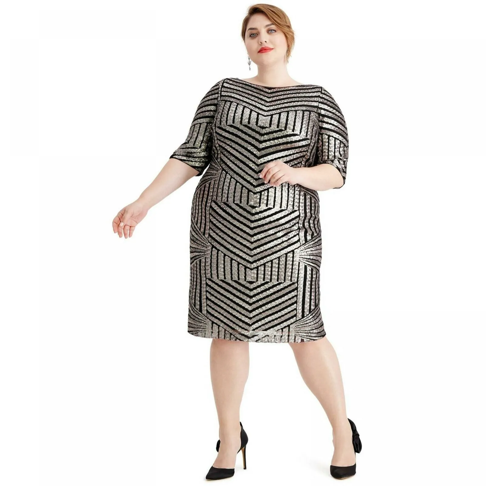 R&M Richards Women's Plus Size Sequined Sheath Dress