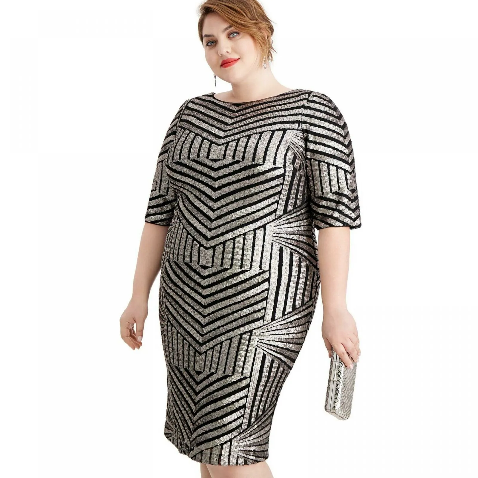 R&M Richards Women's Plus Size Sequined Sheath Dress