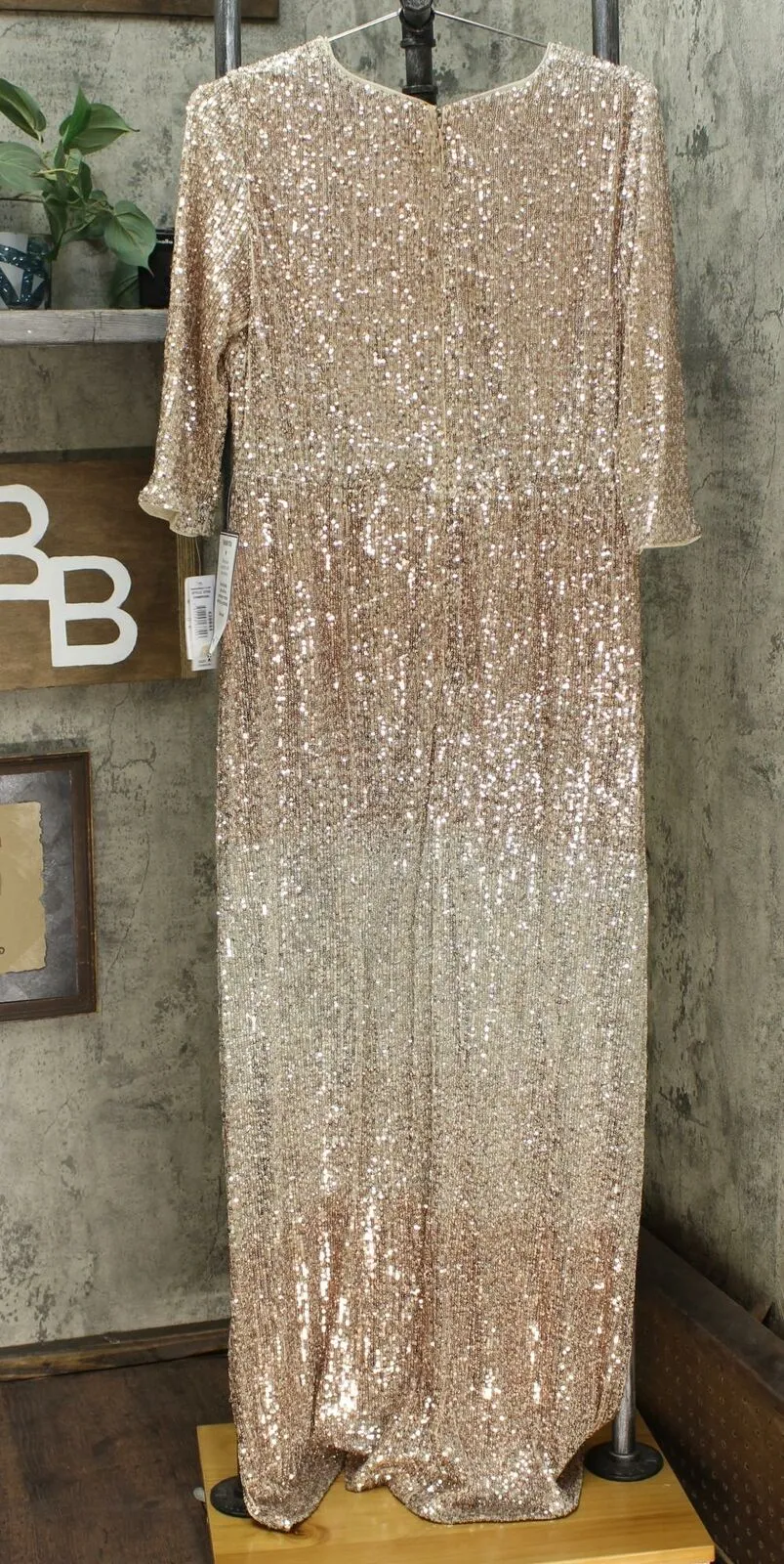 R&M Richards Women's Wrap V-Neck Sequin Dress Gown