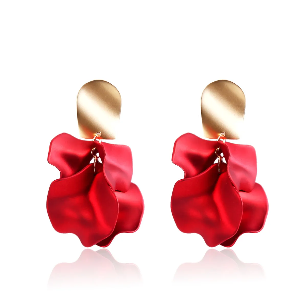Red Acrylic & 18K Gold-Plated Four-Petal Drop Earrings