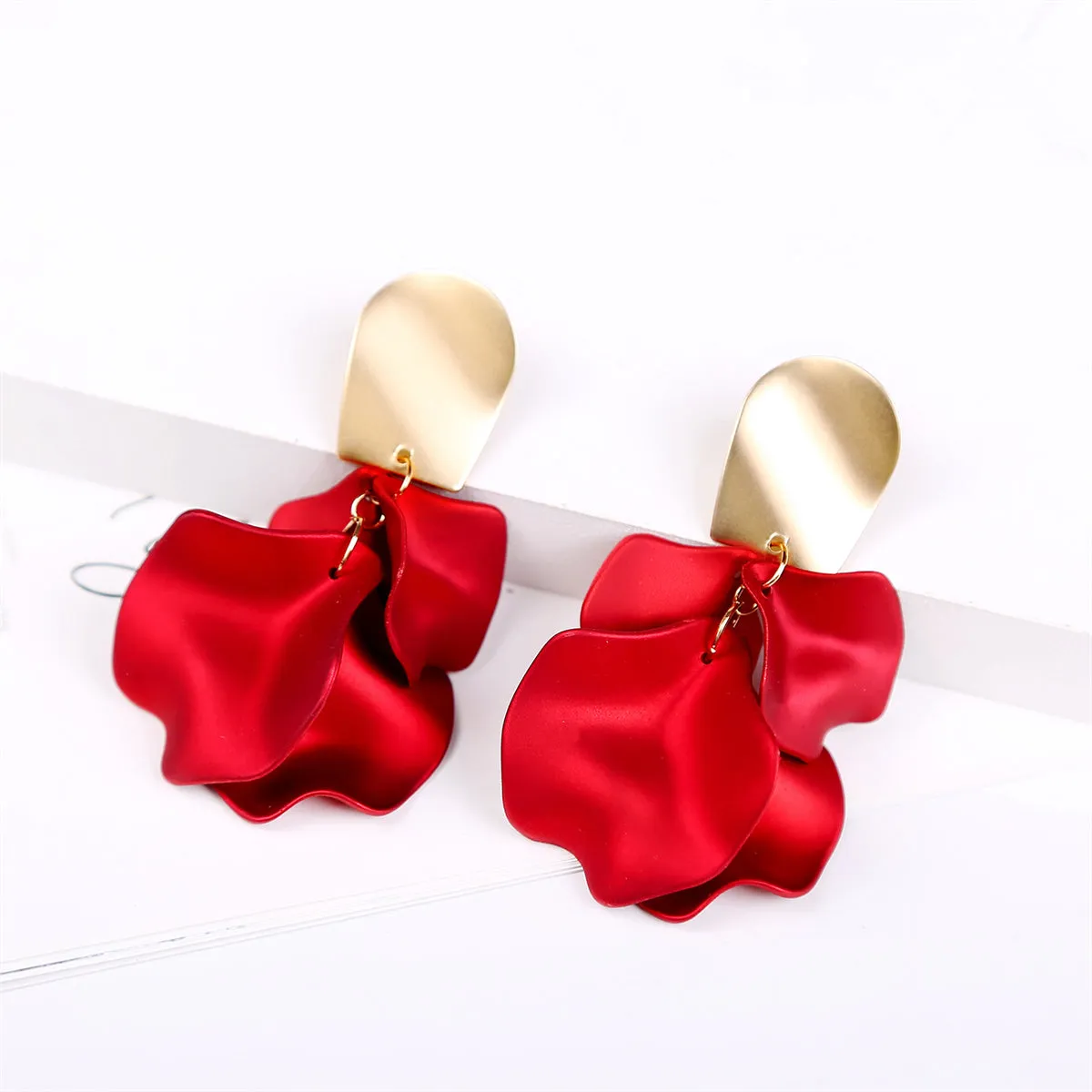 Red Acrylic & 18K Gold-Plated Four-Petal Drop Earrings