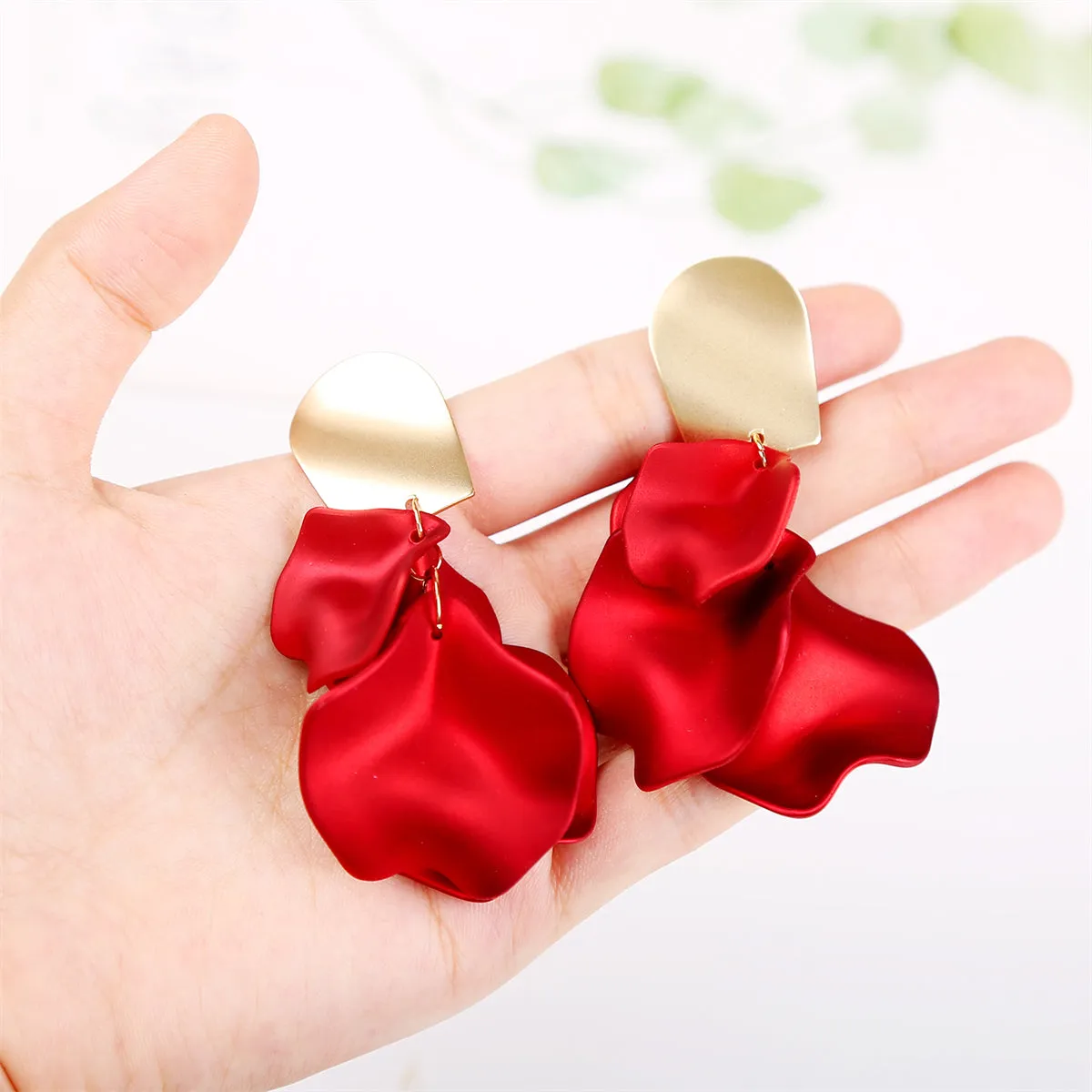 Red Acrylic & 18K Gold-Plated Four-Petal Drop Earrings