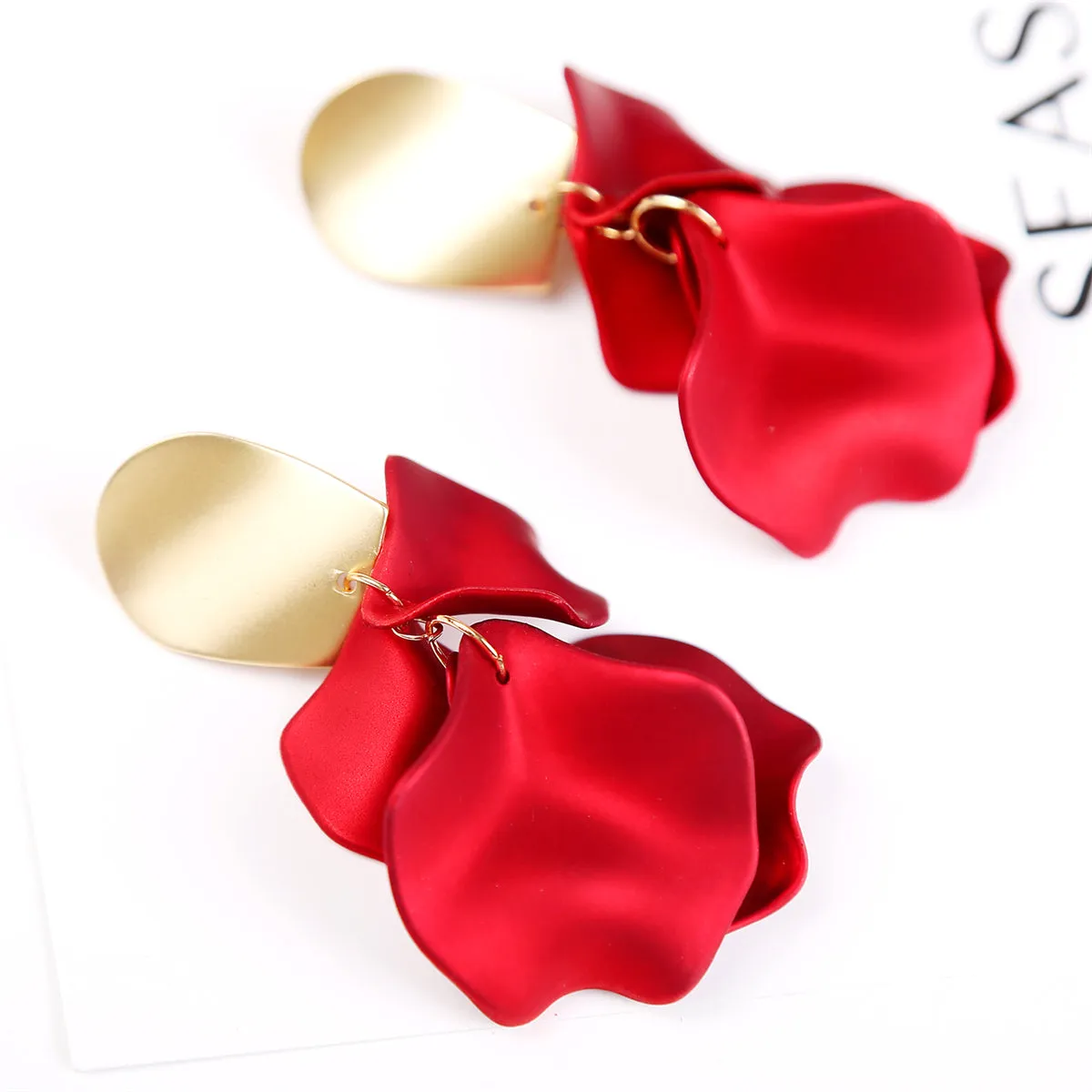 Red Acrylic & 18K Gold-Plated Four-Petal Drop Earrings