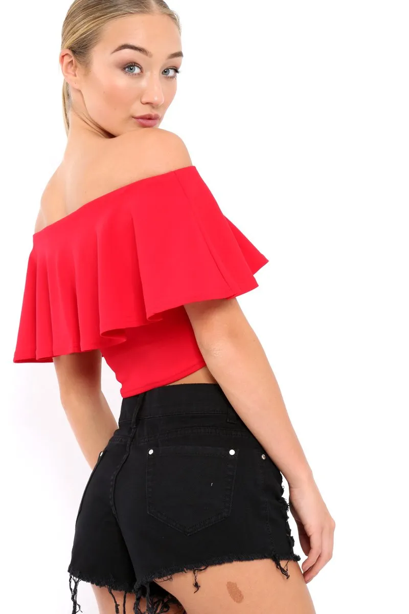 Red Bardot Crop Top - Justine