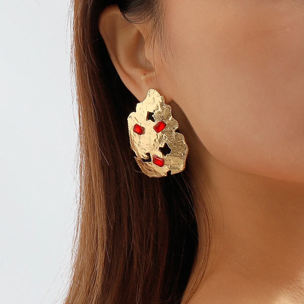 Red Crystal & 18K Gold-Plated Abstract Stud Earrings