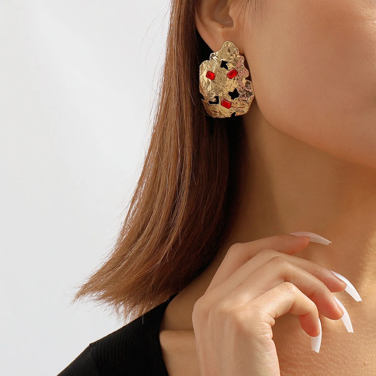 Red Crystal & 18K Gold-Plated Abstract Stud Earrings