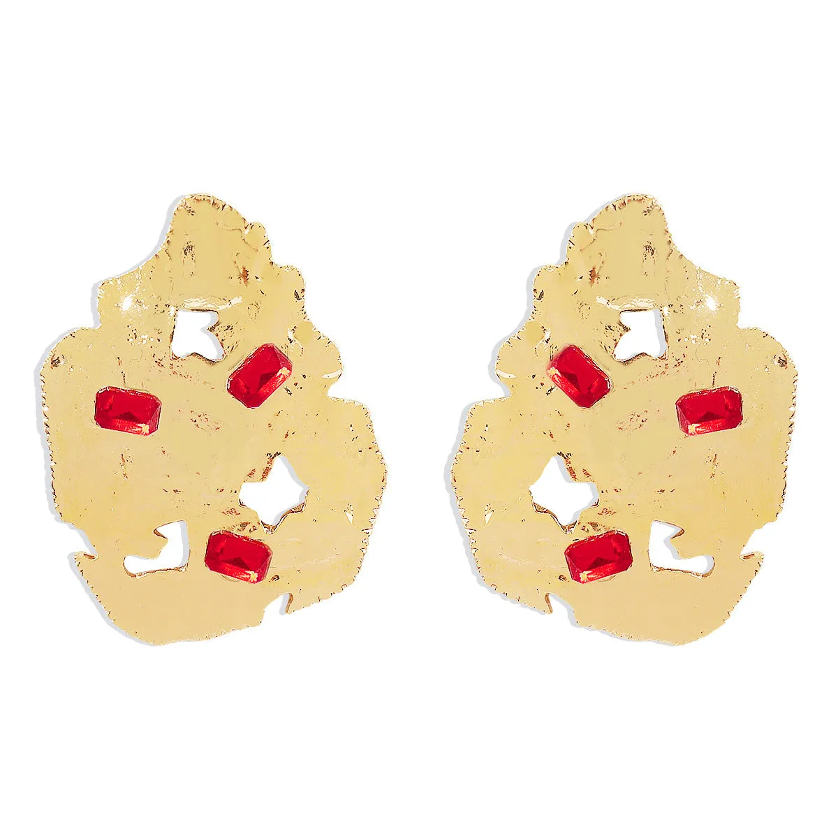 Red Crystal & 18K Gold-Plated Abstract Stud Earrings