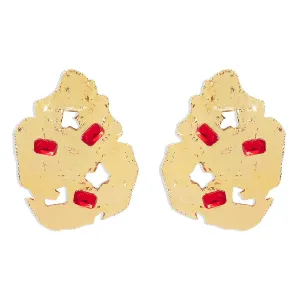 Red Crystal & 18K Gold-Plated Abstract Stud Earrings