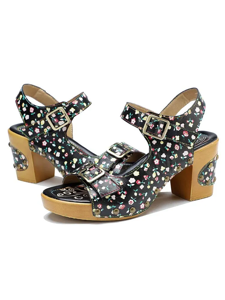 Retro Fashionable Handmade Leather Floral Sandals