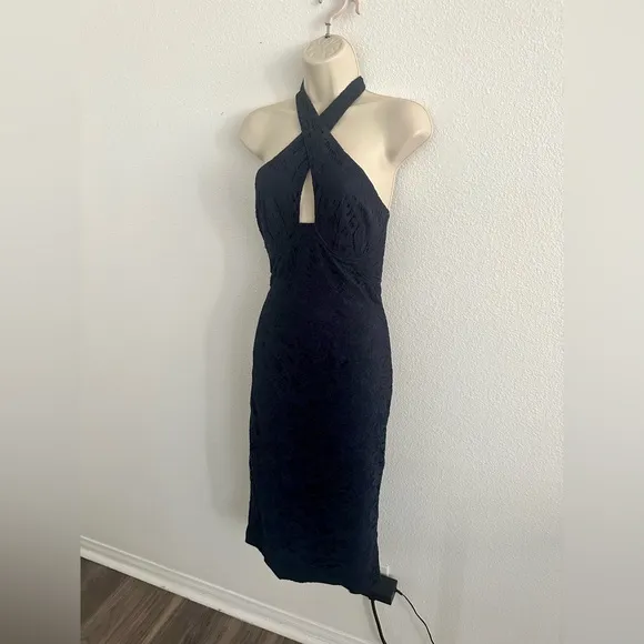 Revolve Bardot NWT Sz US 8 M Navy Riviera Lace Corset Halter Dress Cocktail Sexy