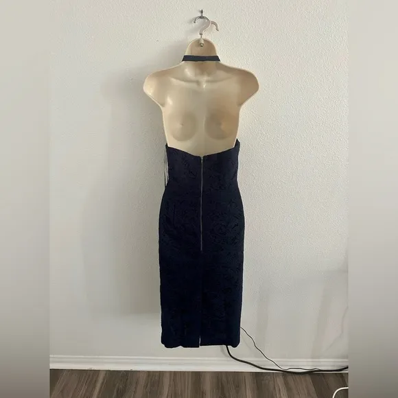 Revolve Bardot NWT Sz US 8 M Navy Riviera Lace Corset Halter Dress Cocktail Sexy