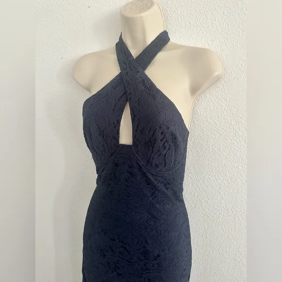 Revolve Bardot NWT Sz US 8 M Navy Riviera Lace Corset Halter Dress Cocktail Sexy